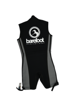 Back view of the Juniors Iron Sleeveless Wetsuit, featuring a large white logo and gray side panels.