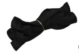 A black fabric bow sling neatly folded and secured with a rubber band.